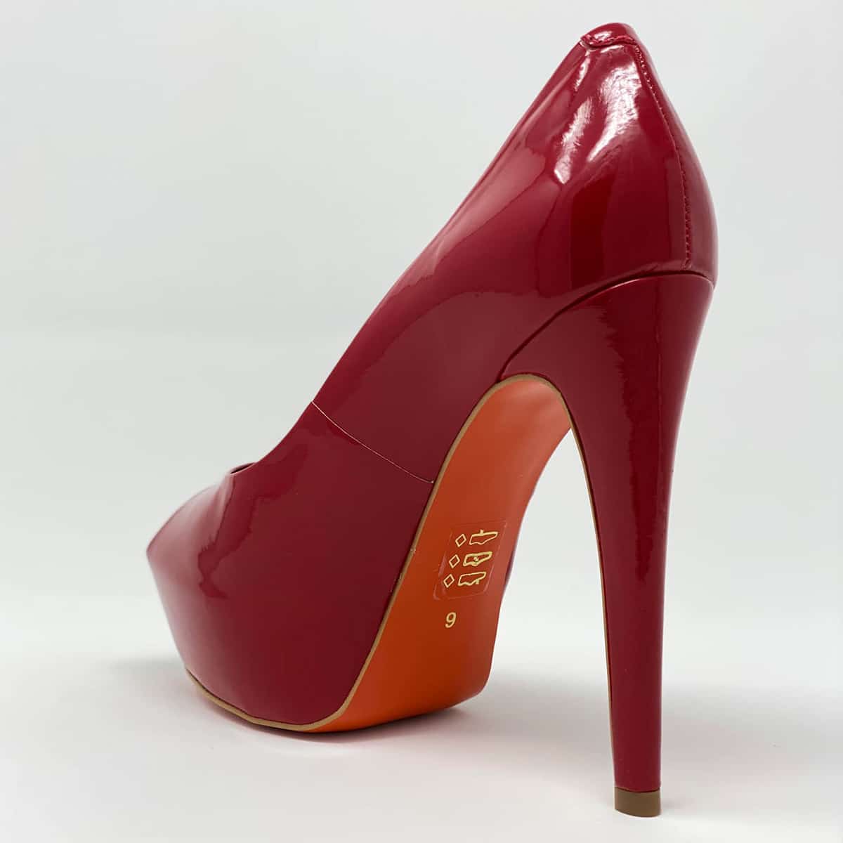 red patent leather peep toe pumps