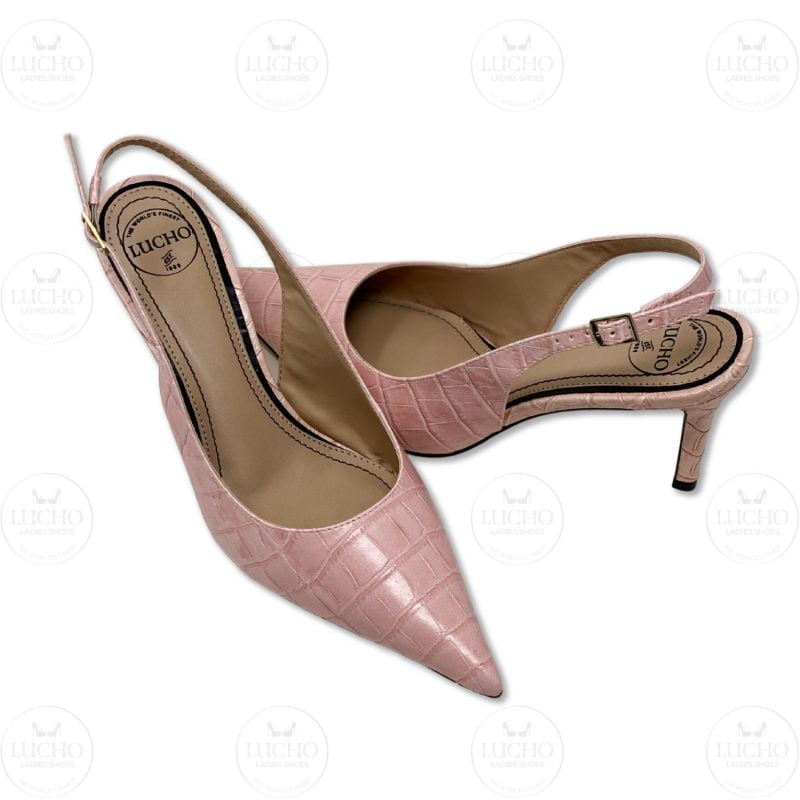 Rose Croco Scarpin Slingback