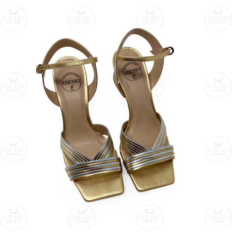Gold and Silver Melatic Square Open Toe