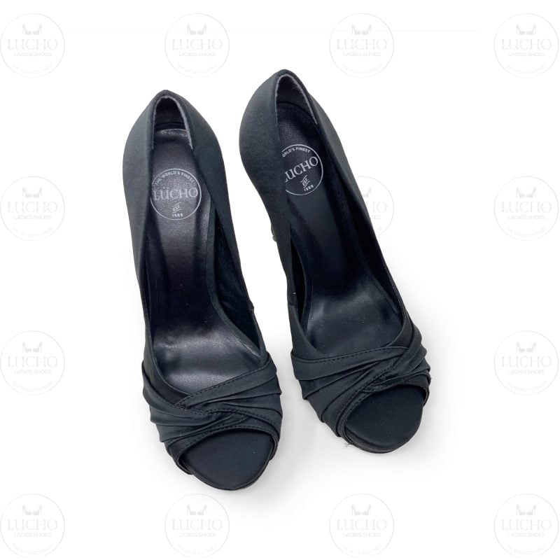 Black Satin Peep Toe